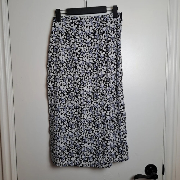 Abercrombie & Fitch White Blue Romantic Side Slit Slip Midi Skirt Size XS - Picture 2 of 7
